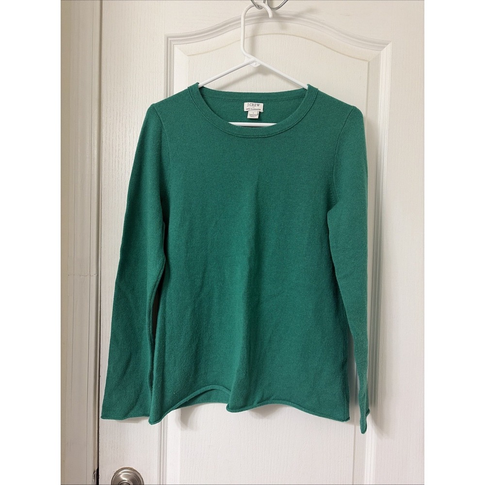 J Crew 100% Cashmere Green Long Sleeve Crewneck Sweater Womens Medium